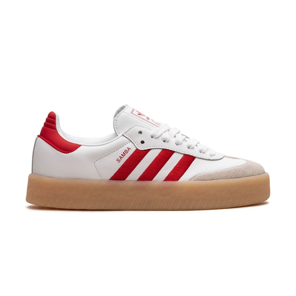 Adidas Women’s Sambas Sneakers in White/Red/Gum